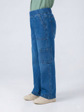 Kids Wide-Leg Denim Cargo Pants (Medium Blue)