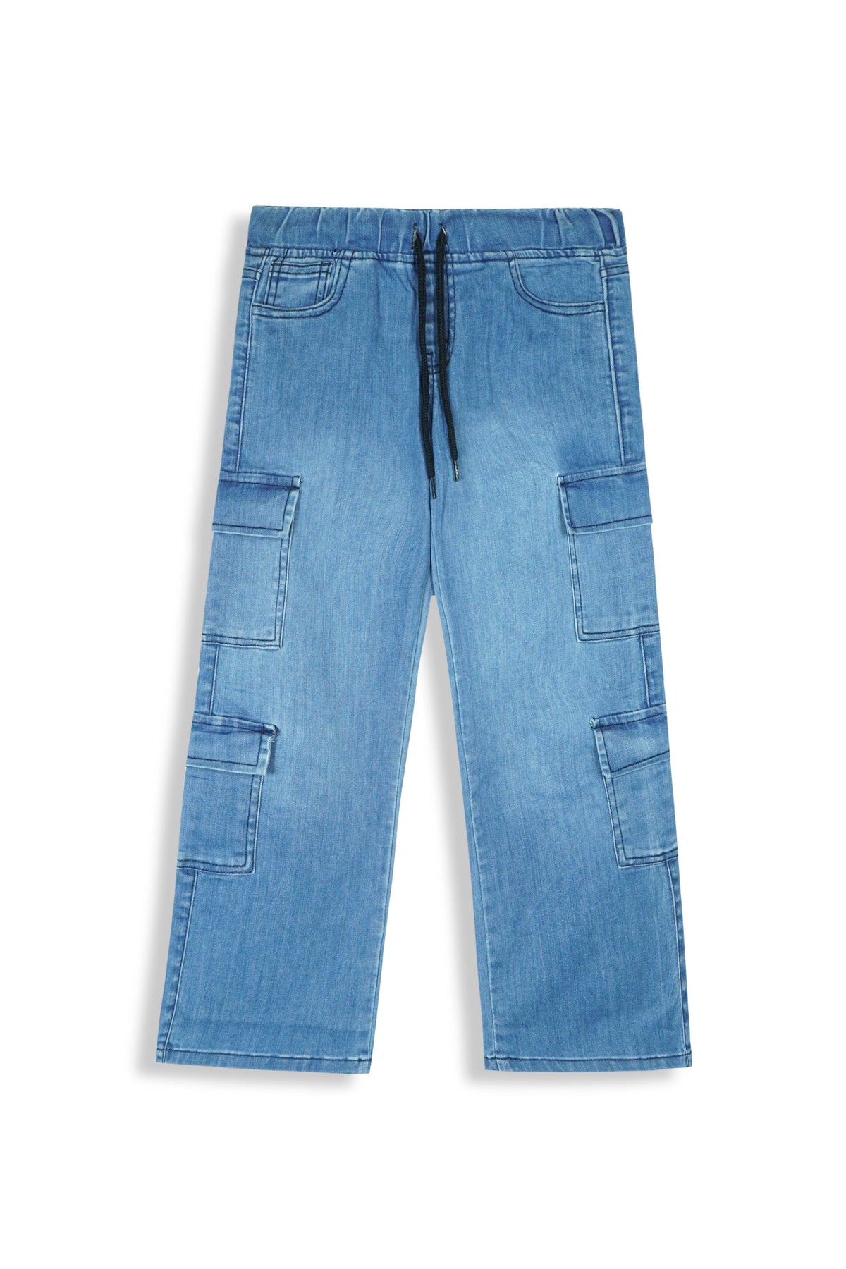 Girls 8-Pocket Light Blue Wide Leg Jeans – 100% Cotton Stretch Denim