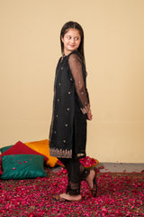 Midnight Charm Organza Suit – Elegant Black Festive Wear for Girls