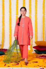 Chandni Cotton 3 Pcs Suit Multihead Embroidery with Net Dopata