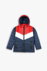 Red & Navy Kids Puffer Jacket | Warm Winter Hooded Puffer Jacker