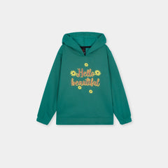 Girls Printed Soft Cotton Aqua Fleece Hoodie