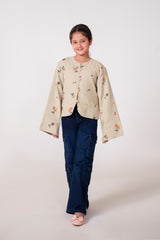 Light Grey Jacquard Embroidered Jacket for Girls | Winter Quilted Top