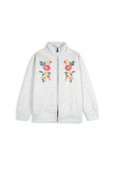 Light Grey Embroidered Zip-Up Sweatshirt | Girls Winter Fleece Jacket