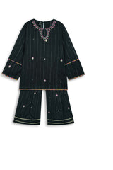 Black Embroidered Cotton Suit with Gharara for Girls | Festive 3-Piece Eastern Wear