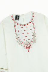 Girls Embroidered Cotton Suit with Net Dupatta – 3 Piece Set