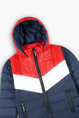 Red & Navy Kids Puffer Jacket | Warm Winter Hooded Puffer Jacker