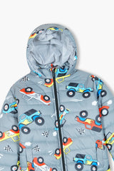 Kids Monster Truck Print Puffer Jacket – Ultra Warm Winter Wear