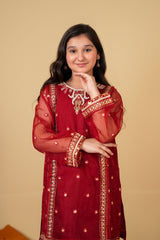 Ruby Radiance Organza Suit – Luxury Festive & Wedding Wear for Girls