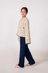 Light Grey Jacquard Embroidered Jacket for Girls | Winter Quilted Top