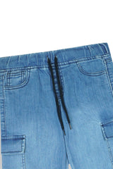 Girls 8-Pocket Light Blue Wide Leg Jeans – 100% Cotton Stretch Denim