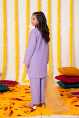 Girls Lavender Cambric Cotton Winter Suit with Gold Tilla Embroidery & Tulip Trouser