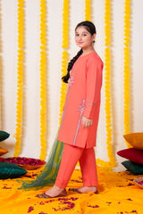 Chandni Cotton 3 Pcs Suit Multihead Embroidery with Net Dopata