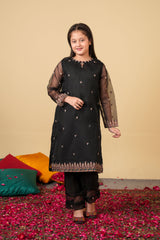 Midnight Charm Organza Suit – Elegant Black Festive Wear for Girls