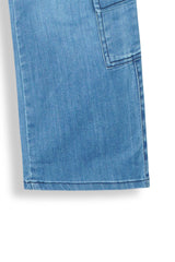 Girls 8-Pocket Light Blue Wide Leg Jeans – 100% Cotton Stretch Denim