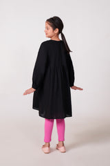 Girls Embroidered 100% Cotton Top - Black