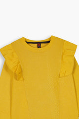 Cherry yellow Quilted Ruffle Suit for Girls | Winter 2-Piece Set