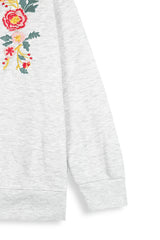 Light Grey Embroidered Zip-Up Sweatshirt | Girls Winter Fleece Jacket