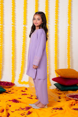 Girls Lavender Cambric Cotton Winter Suit with Gold Tilla Embroidery & Tulip Trouser