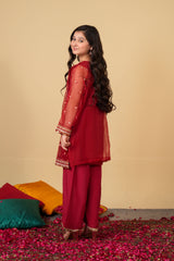 Ruby Radiance Organza Suit – Luxury Festive & Wedding Wear for Girls