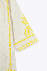 Girls Eastern Cotton Suit – Off-White with Yellow Embroidery