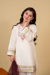 Girls Embroidered Cotton Suit with Net Dupatta – 3 Piece Set