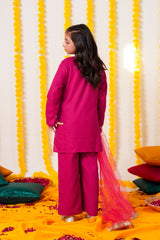 Girls Embroidered 3-Piece checked Suit – Winter Cotton