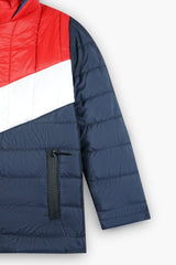 Red & Navy Kids Puffer Jacket | Warm Winter Hooded Puffer Jacker