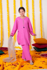 Girls Embroidered Cambric Cotton Suit | 3-Piece Eastern Wear with Dupatta | Winter Collection