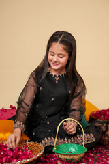 Midnight Charm Organza Suit – Elegant Black Festive Wear for Girls