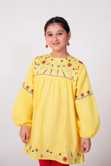 Yellow Embroidered Khaddar Top for Girls | Winter Floral Tunic