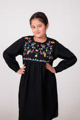 Girls Embroidered 100% Cotton Top - Black