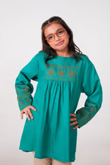 Teal Green Khaddar Embroidered Top | Girls Winter Ethnic Wear