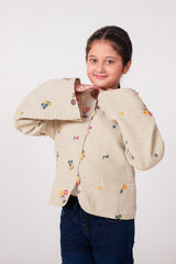 Light Grey Jacquard Embroidered Jacket for Girls | Winter Quilted Top
