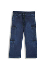 Girls 8-Pocket Dark Blue Wide Leg Jeans – 100% Cotton Stretch Denim