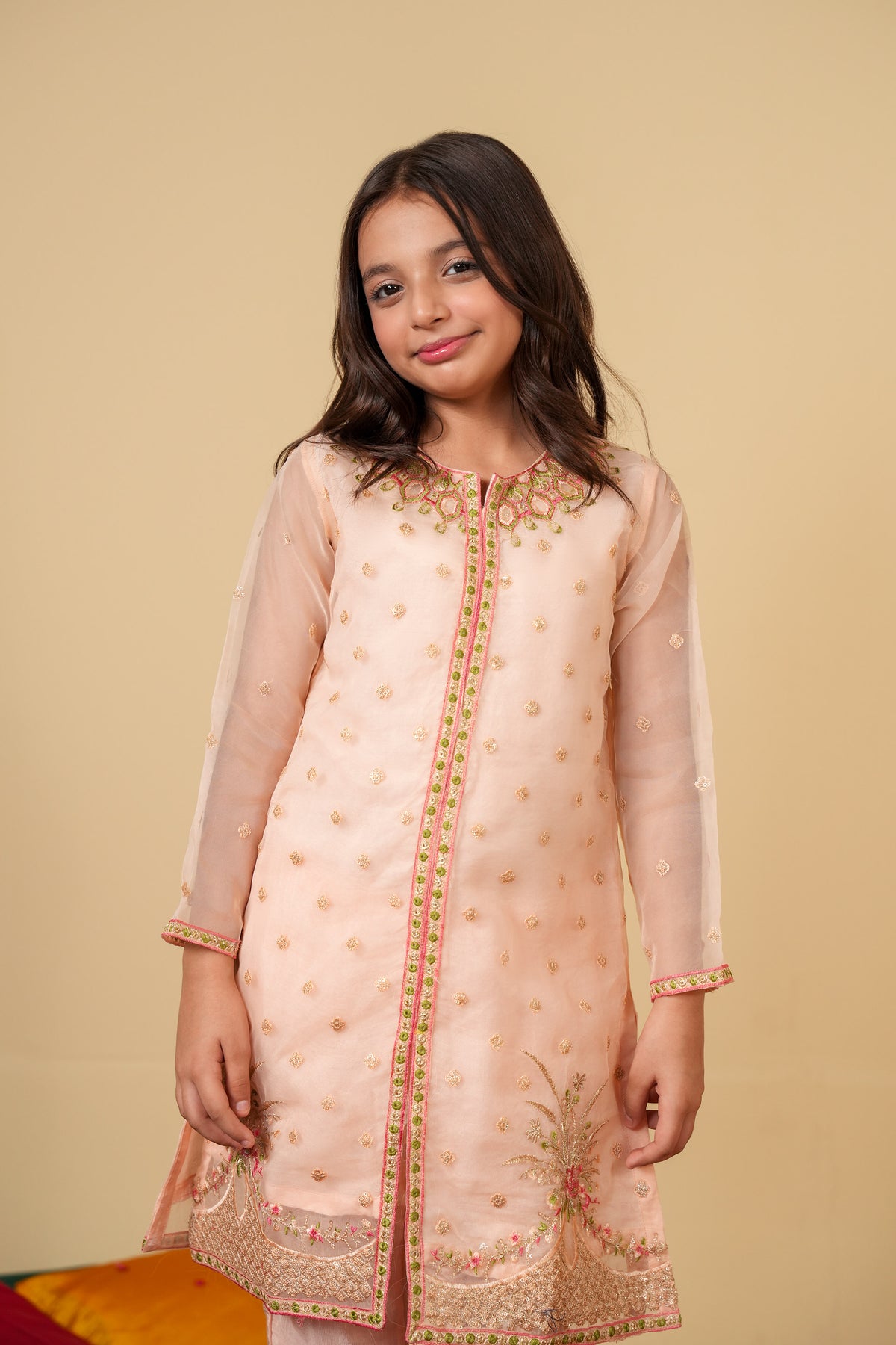 Blush Bloom Organza Suit – Elegant Pastel Festive Wear for Girls