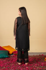 Midnight Charm Organza Suit – Elegant Black Festive Wear for Girls