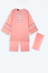 Girls Eastern Wear 3-Piece Suit – Embroidered Self Print Winter Cotton