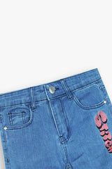 Kids Stitch Embroidered Denim Pants | Wide-Leg Blue Jeans