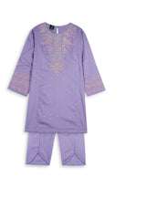 Girls Lavender Cambric Cotton Winter Suit with Gold Tilla Embroidery & Tulip Trouser