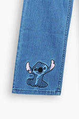 Kids Stitch Embroidered Denim Pants | Wide-Leg Blue Jeans