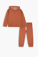 Kids Quilted Brown Tracksuit | 2-Piece Hoodie & trouser Set | Winter Cotton Outfit