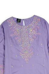 Girls Lavender Cambric Cotton Winter Suit with Gold Tilla Embroidery & Tulip Trouser