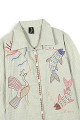 Embroidered Jacquard Shirt | Stylish Winter Wear (Grey)