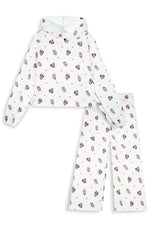 Minnie & Daisy Printed Fleece Tracksuit | Girls Short Body Hoodie & Wide Leg Trouser