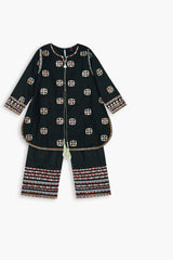 Girls Black Cotton Sequin Embroidered Ethnic Suit with Net Dupatta – Festive & Party Wear