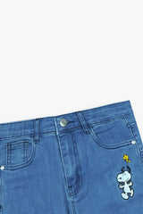 Kids Snoopy Embroidered Denim Pants | Wide-Leg Blue Jeans
