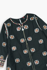 Girls Black Cotton Sequin Embroidered Ethnic Suit with Net Dupatta – Festive & Party Wear