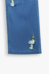 Kids Snoopy Embroidered Denim Pants | Wide-Leg Blue Jeans