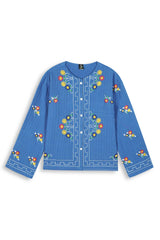 Blue Jacquard Embroidered Shirt | Elegant Winter Wear